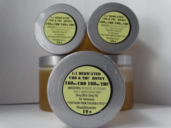 Eva’s Delicacies – 1:1 CBD & THC Honey (160mg THC & 160mg CBD)