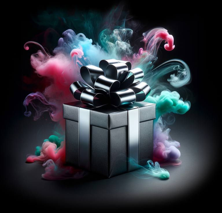 Special gift with coloured smoke abstract concept
